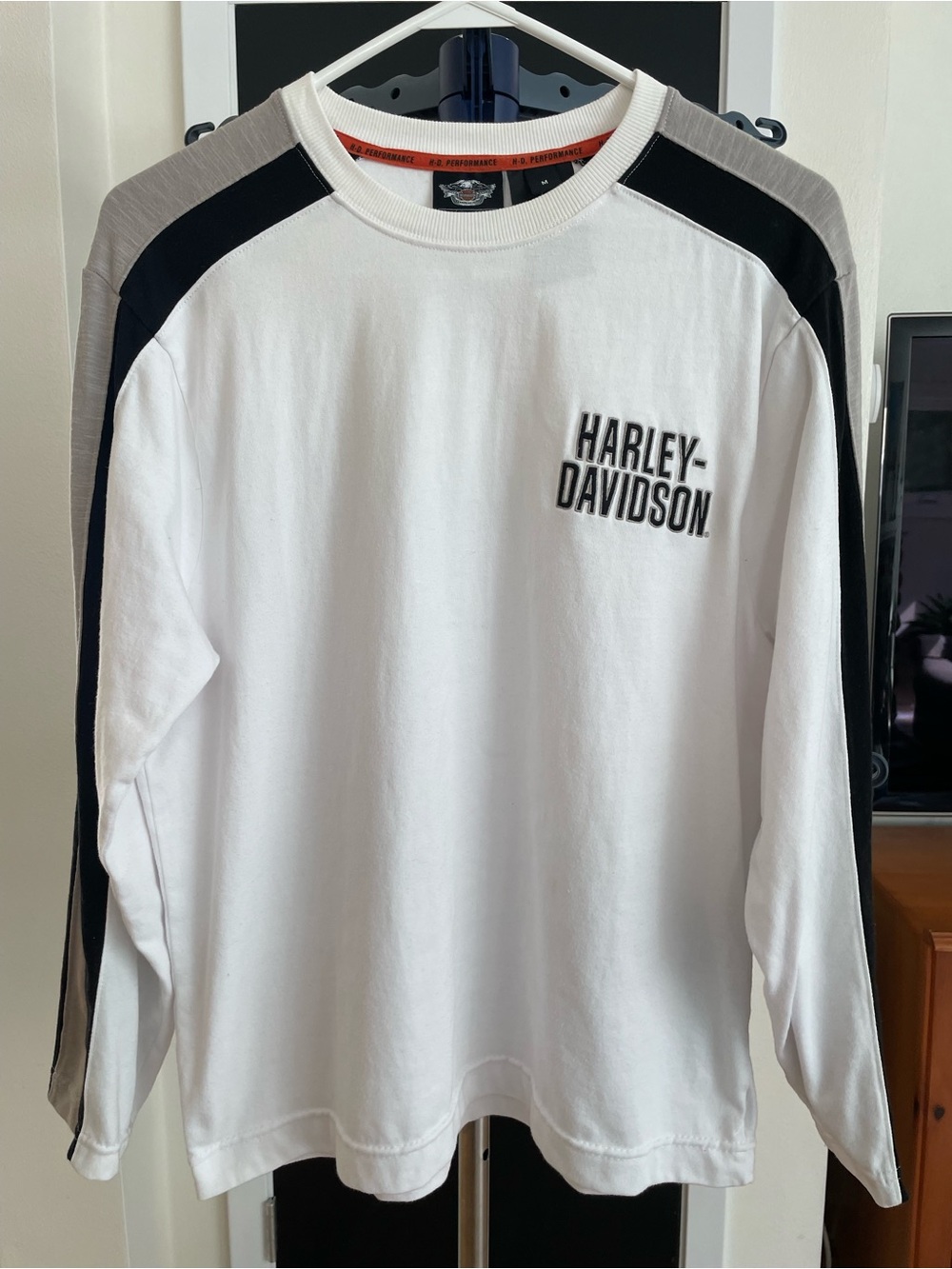 Harley-Davidson White Long Sleeve Tee with Black Shoulder Panels